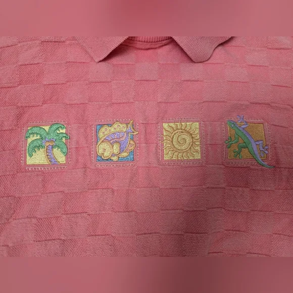 VTG Crazy Shirt Hawaii Collared Sweatshirt Pink Coral Textured Womens Size Med - Picture 2 of 9